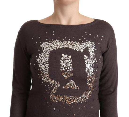 John Galliano Women's Brown Wool Sequined Long Sleeves Pullover Sweater