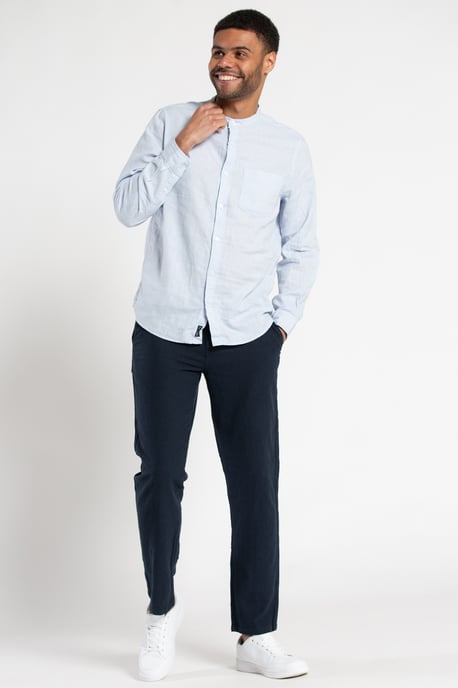 Blue Long-Sleeve Linen Blend Shirt