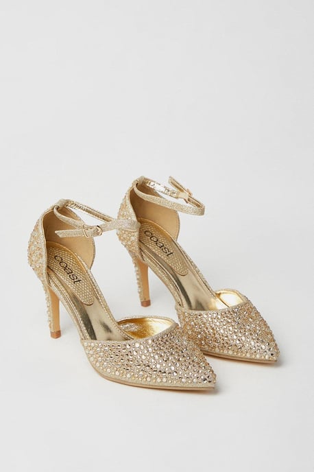 Sarina Diamante Glitter Open High Stiletto Heeled Court Shoes