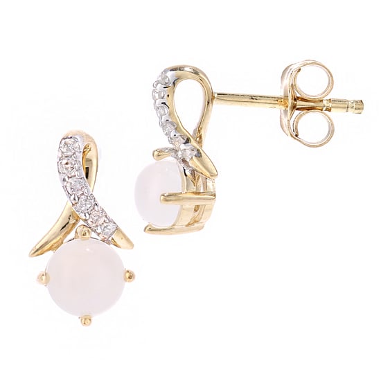 9ct Yellow Gold 0.04ct Opal and 0.05ct Diamond Earrings