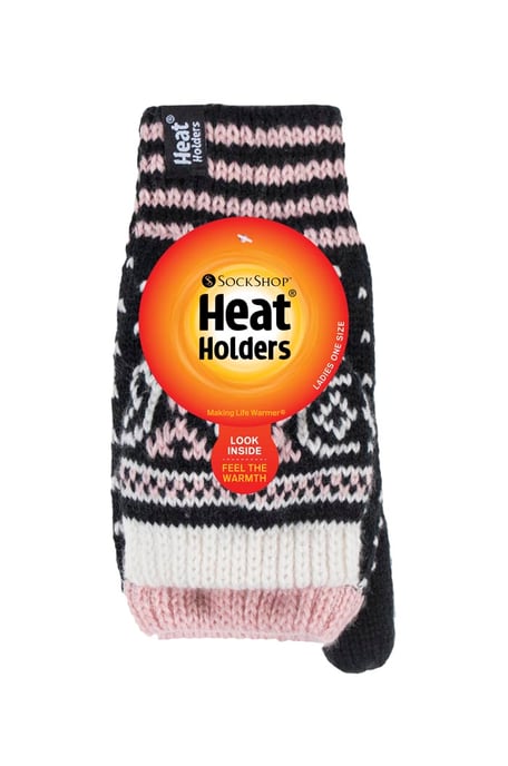 Ladies Warm Fairisle Patterned Thermal Fingerless Converter Handschuhe - Image 2