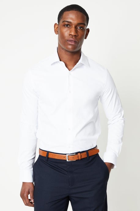White Skinny Fit Long Sleeve Easy Iron Shirt - Image 1