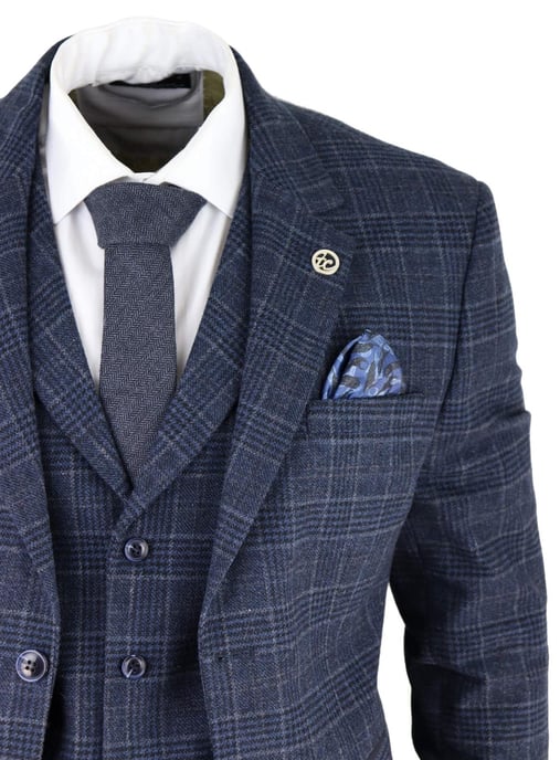Herren Blaue Karierte 3-teilige Tweed-Anzug Peaky Blinders 1920er Gatsby Taillierte Passform - Image 5