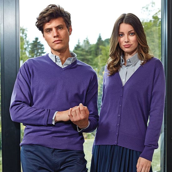Premier Herren Strick-Pullover mit V-Ausschnitt (Violett) - Image 4