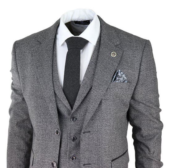 Herren Graues 3-Teiliges Anzugset Prince of Wales Karomuster Klassischer Taillierter Hochzeitsanzug - Image 3