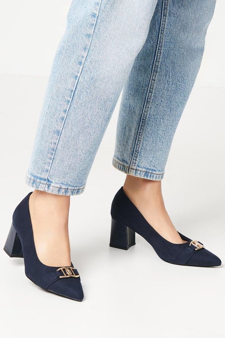 Wide Fit Darcy Pointed Trim Detail Block Heel Court - Image 1