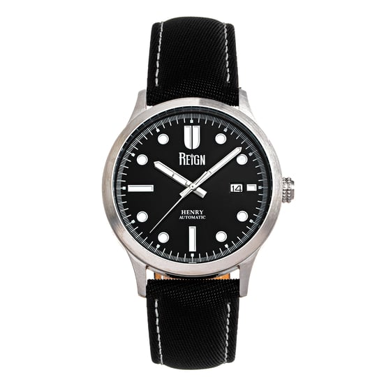 Reign Henry Automatic Canvas-Overlaid Leather-Band Watch w/Date