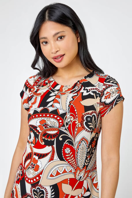Petite Paisley Print Necklace Shift Dress