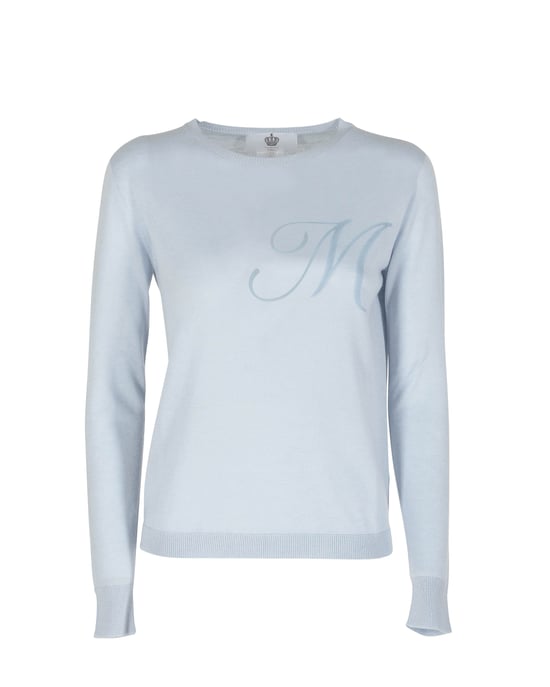 Crown Of Edinburgh Cashmere Long Sleeve Art 004 Light Blue Letter M
