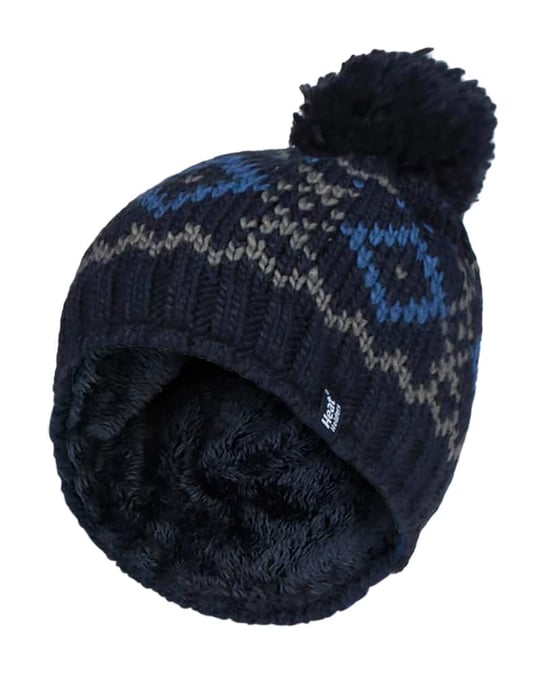Herren Fleece gefüttert Thermal Winter Warm Beanie Bommelmütze mit Pom Pom - Image 1
