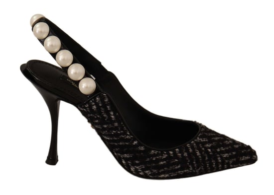 Dolce & Gabbana Schwarz Graue Perlen Slingbacks Damen Pumps Schuhe - Image 1