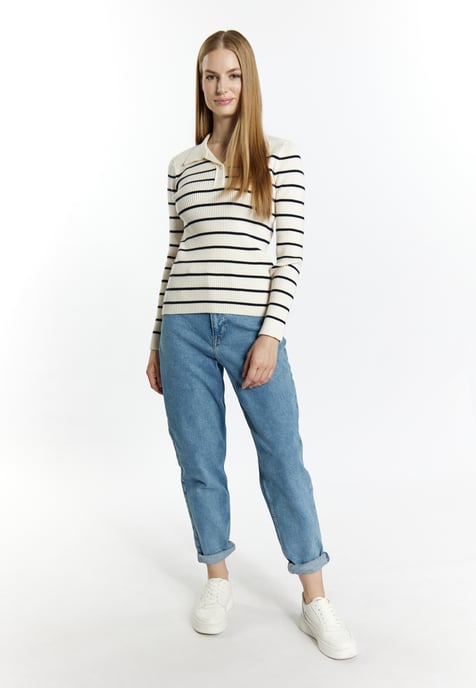 Dreimaster Strickpullover Damen Wollweiss Marine - Image 2