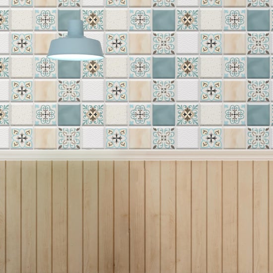 Spanish Retro Mediterranean Crush DIY Self Adhesive Glossy 3D Tile Stickers 15 x 15cm (6in x 6 in) - 16pcs in a pack, 3D Tiles Wall Stickers, Kitchen, Bathroom, Living room, peel and stick