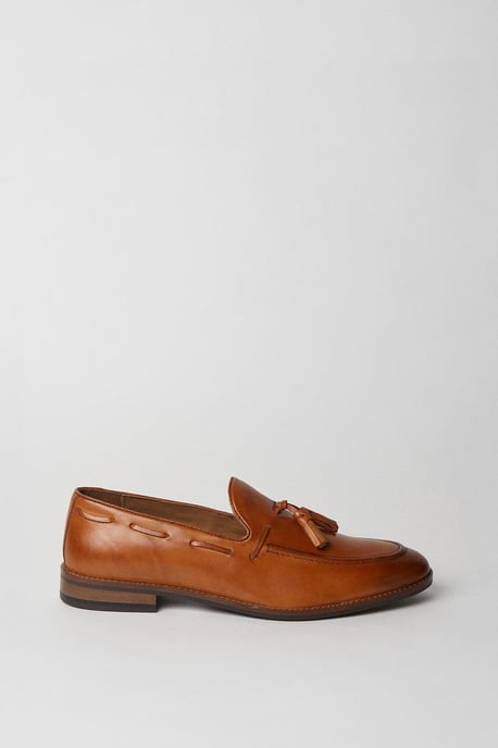 Tan Tassel Penny Loafers - Image 1