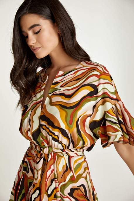 Ziegelfarbenes Printkleid mit Rüschenärmeln - Image 5