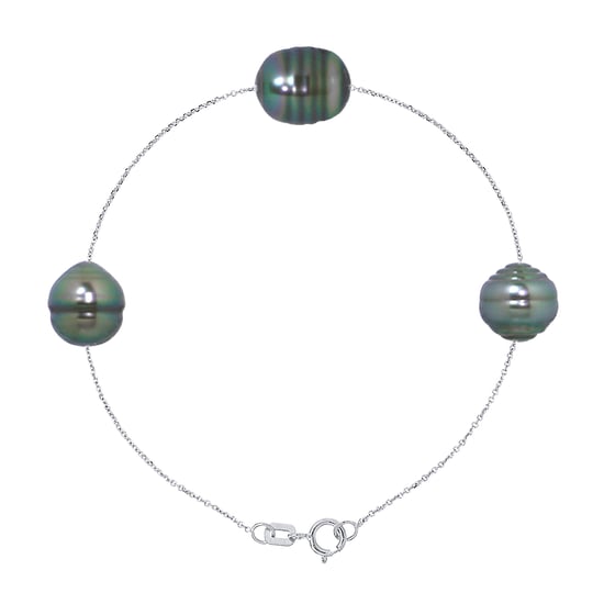 DIADEMA - Bracelet - 3 Real Tahitian Pearls - Cable Chain Diamonds