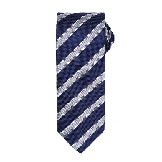 Premier Mens Waffle Stripe Formal Business Krawatte (Navy/Silver) - Image 1