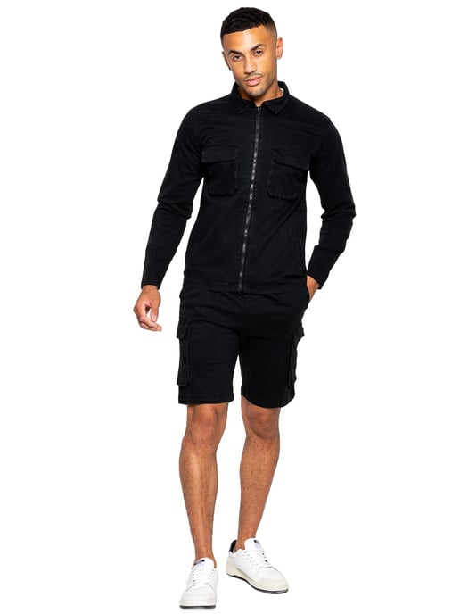 Enzo | Herren Cargo-Trainingsanzug mit Shorts Set - Schwarz - Image 2
