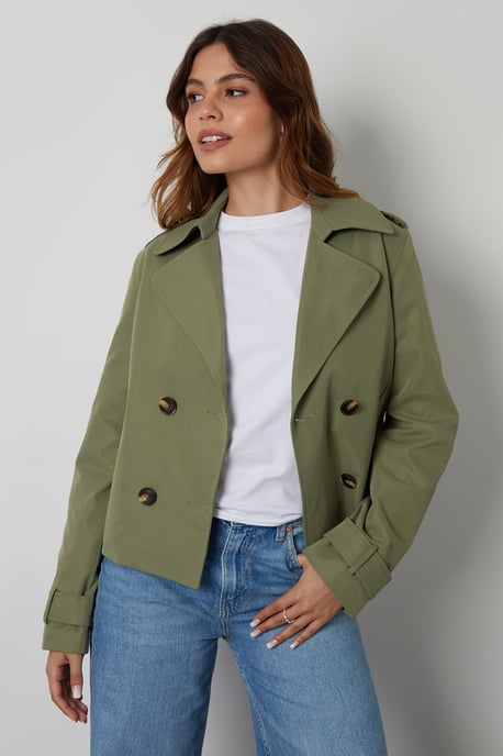 Khaki 'Nikita' Double Breasted Cropped Trench Coat