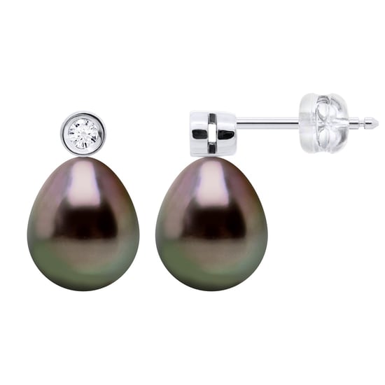 Ohrringe Prestige – Diamanten 0,02 ct – Weißgold – echte Tahiti-Zuchtperlen, Birne 9–10 mm - Image 1