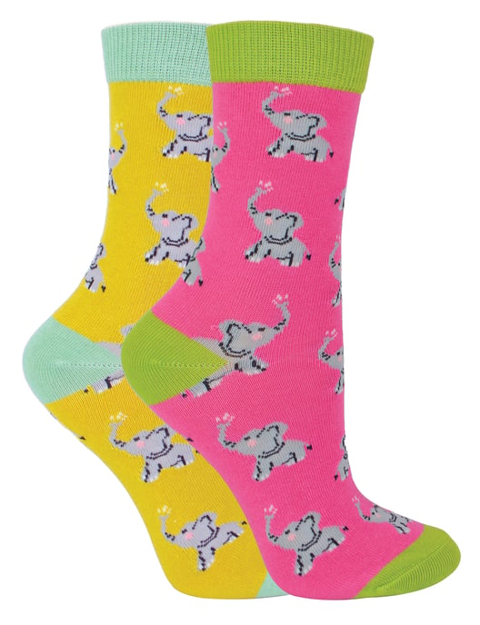 Miss Sparrow - 2er-Pack Mädchen Bambus Tier gemusterte Socken - Elefanten - Image 1