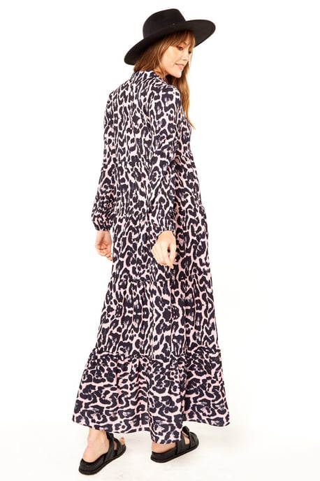Pink Animal Print Tiered Maxi Dress