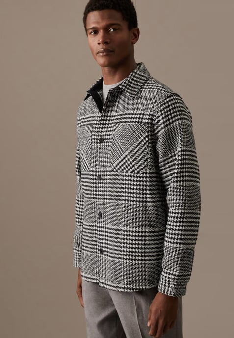 Autograph Mens Wool Blend Overshirt Schwarz/Weiß Check - Image 4