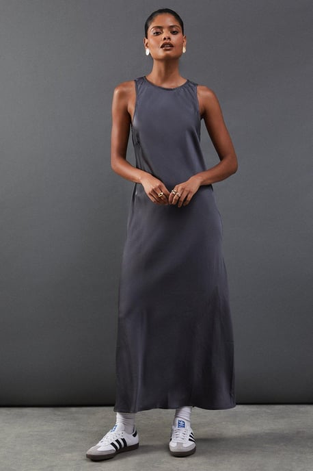 Satin Racer Neck Bias Midi Slip Dress