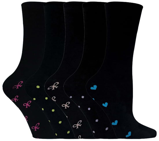 Niedliche Damen-/Damensocken mit hohem Baumwollanteil und Schleifen und Herzen in Schwarz - Image 1