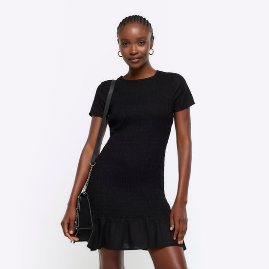 River Island Womens T-Shirt Mini Dress Black Shirred Peplum