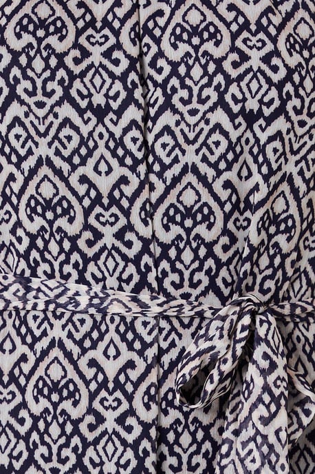 Navy Tile Border Print Belted Midi Dress - Image 5