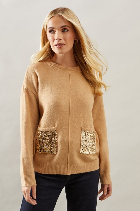 Petite Sequin Pocket Detail Jumper