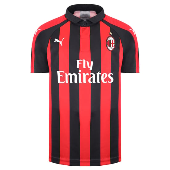 Puma AC Milan Short Sleeve Collared Black/Red Kids Football Home Shirt 754421 06