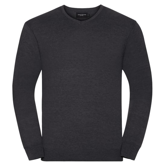 Russell Collection Mens V-Neck Knitted Pullover Sweatshirt (Charcoal Marl)