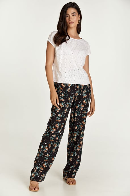 Schwarze geblümte Hose mit weitem Bein - Image 1
