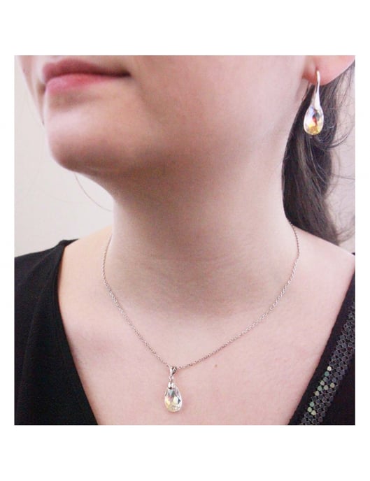 Teardrop-Haken-Ohrringe - Silber und AB-Klar - Image 6