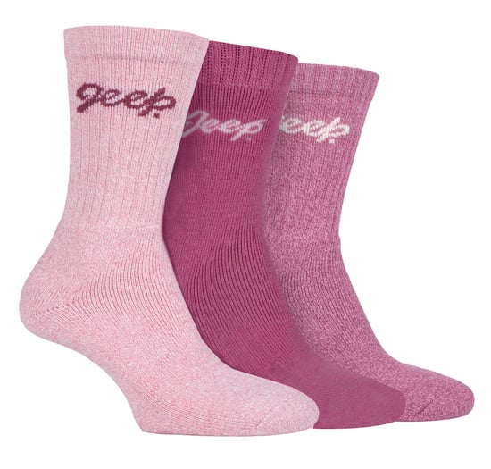 Womens Hiking Boot Socks | Jeep | Ladies Ribbed Outdoor Cushioned Socks with Reinforced Heel and Toe - Rose / Cream - Image 1