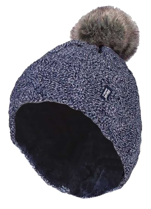 Wärmehalter - Damen Strickfleece gefütterte Thermo-Bommelmütze mit Pom Pom - Image 1