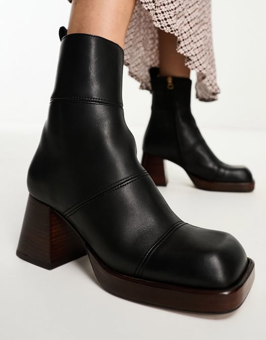 ASOS DESIGN Rhodes premium leather platform ankle boots in black
