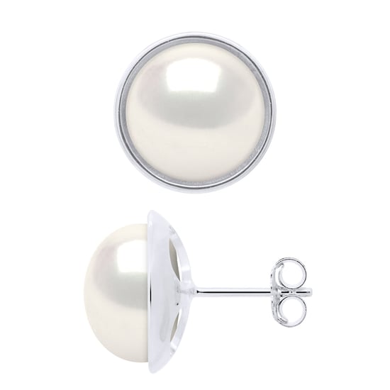 Ohrringe - Umgebung Sleek - Prestige - Weißgold - Echte Süßwasser-Zuchtperlen Knopf 10-11 mm - Image 1