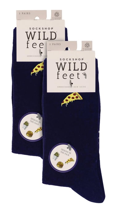 6 Pack Damen Schwarz Neuheit Socken | Wildfeet | Cute bestickte Socken in Baumwolle - Fast Food - Image 2