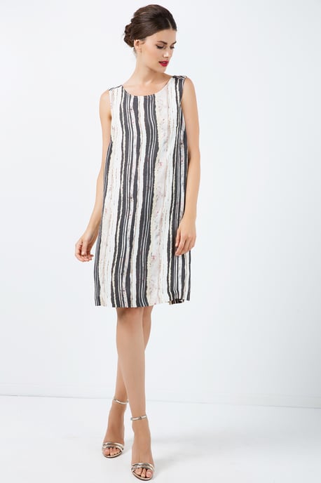 Striped Straight Dress with Belt