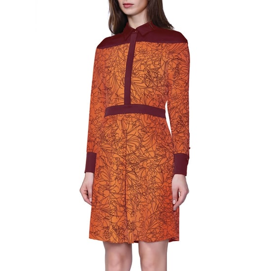 Hemdblusenkleid aus Bi-Material mit linearem Blumendruck - Image 1