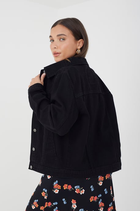 Black 'Blooms' Western Style Denim Jacket