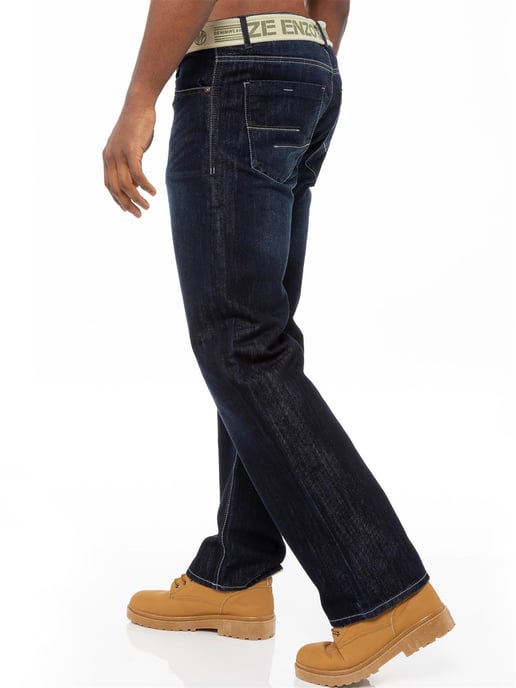 Enzo | Herren Denim Jeans mit Gürtel - Dunkelblau - Image 4