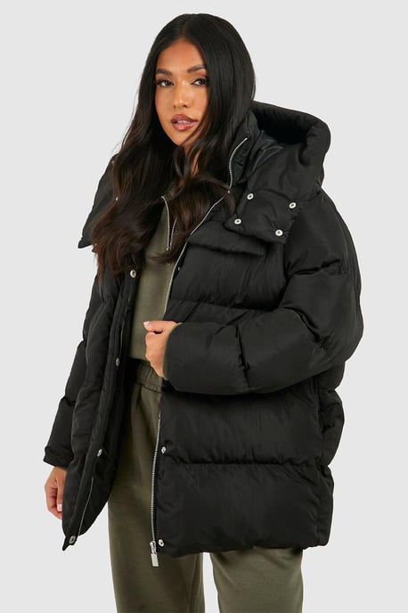 Petite Oversized Pocket Detail Puffer Jacket - Image 1