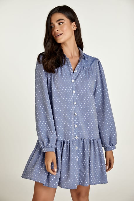 Besticktes Kleid im Denim-Stil mit Knöpfen - Image 1