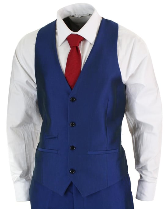 Herren 3-teiliges glänzendes royalblaues klassisches Anzugset - Image 4
