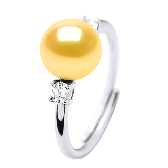 Ring Adjustable Freshwater Pearl 7-8mm Golden Oxides and Zirconium 925