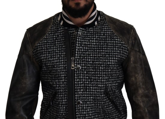 Dolce & Gabbana Schwarze Hahnentritt Polyester Bomberjacke für Herren - Image 3